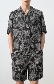 MANGO Floral Print Camp Shirt