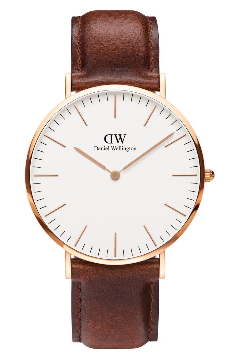 Classic St. Mawes Leather Strap Watch, 40mm, Main, color, ROSE GOLD/ EGGSHELL