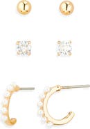 NORDSTROM RACK Three-Piece Stud & Huggie Earrings Set