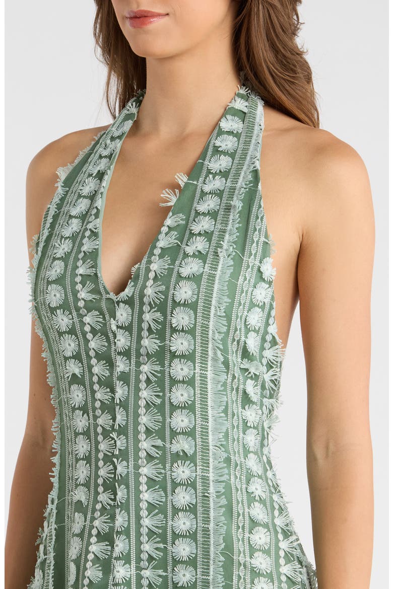 Tussah Mixed Embroidery Halter Neck Maxi Dress, Alternate, color, GREEN