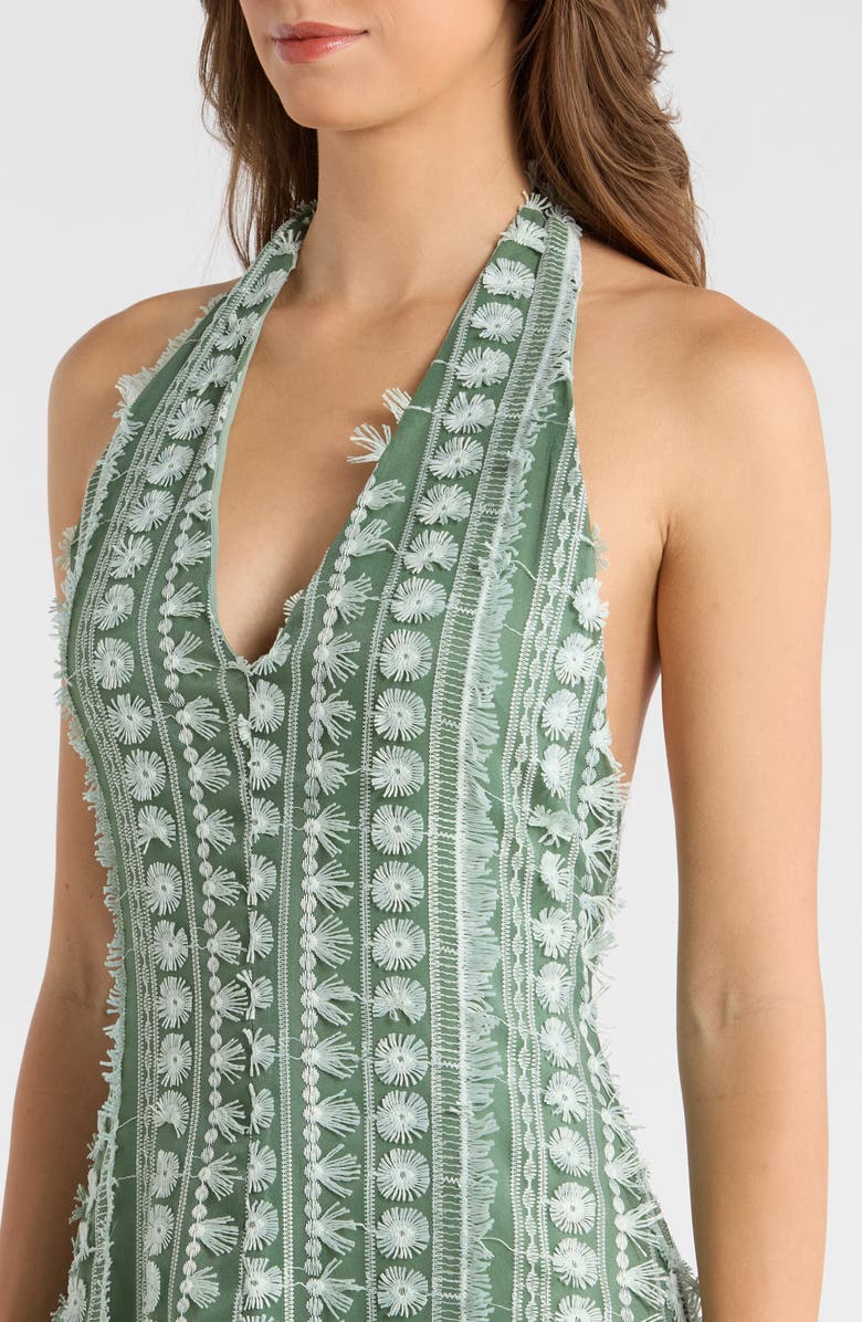 MAUDE CLUB Tussah Mixed Embroidery Halter Neck Maxi Dress, Alternate, color, Green
