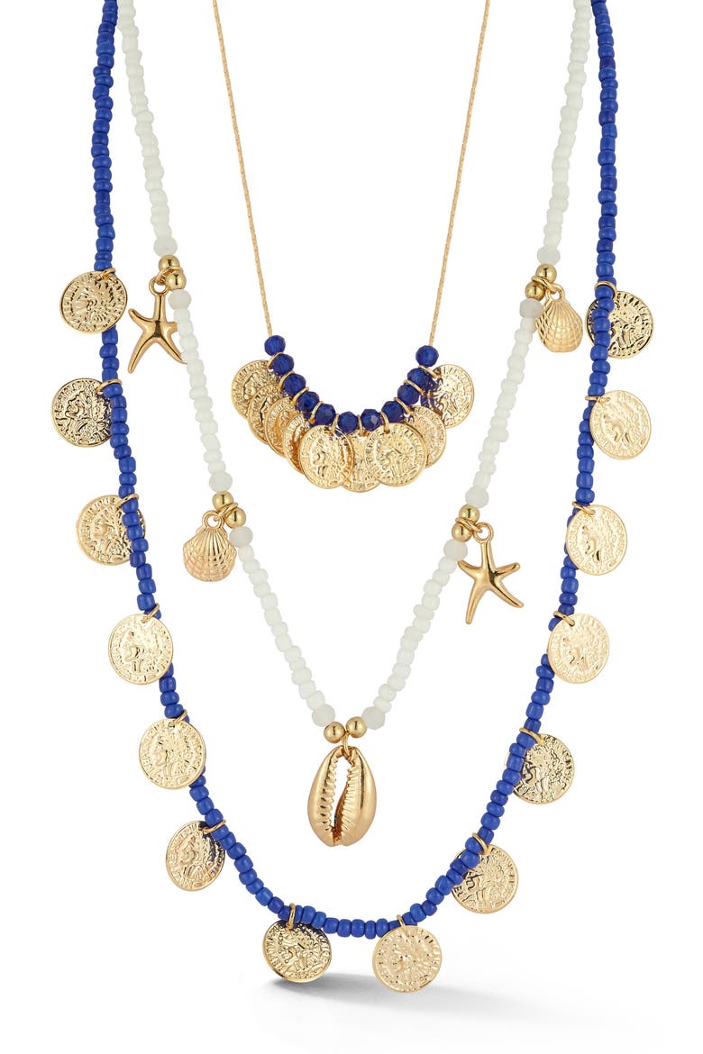 3-Pack Beaded Charm Necklace Set, Main, color, GOLD