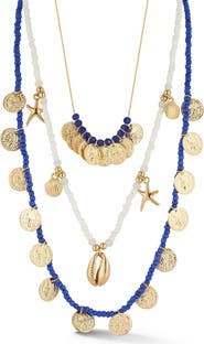 CHLOE AND MADISON 3-Pack Beaded Charm Necklace Set