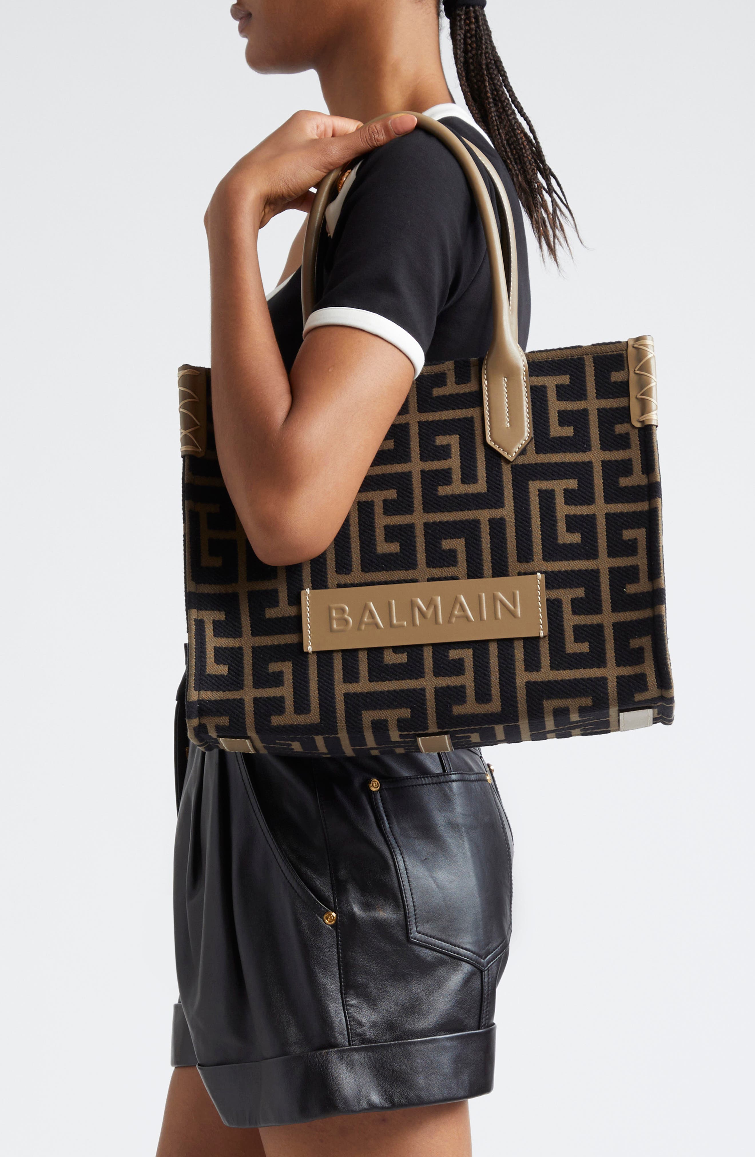 Balmain B-Army Monogram Jacquard Shopper Tote, Alternate, color, 