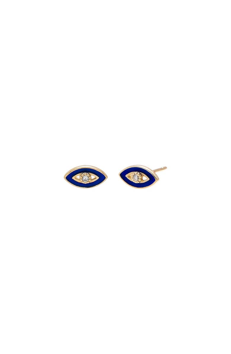 BY ADINA EDEN CZ Bezel Blue Evil Eye Stud Earring 14K, Main, color, 14K Gold