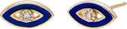BY ADINA EDEN CZ Bezel Blue Evil Eye Stud Earring 14K