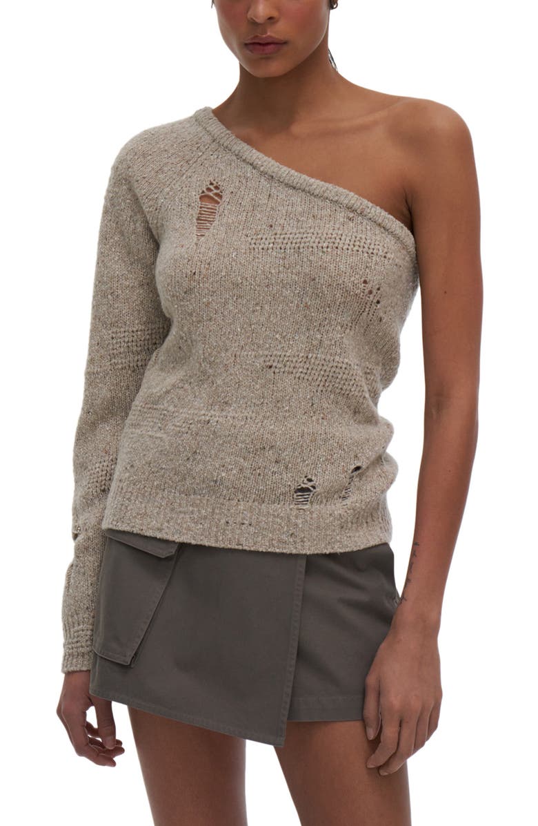 Helmut Lang Distressed One-Shoulder Sweater, Main, color,