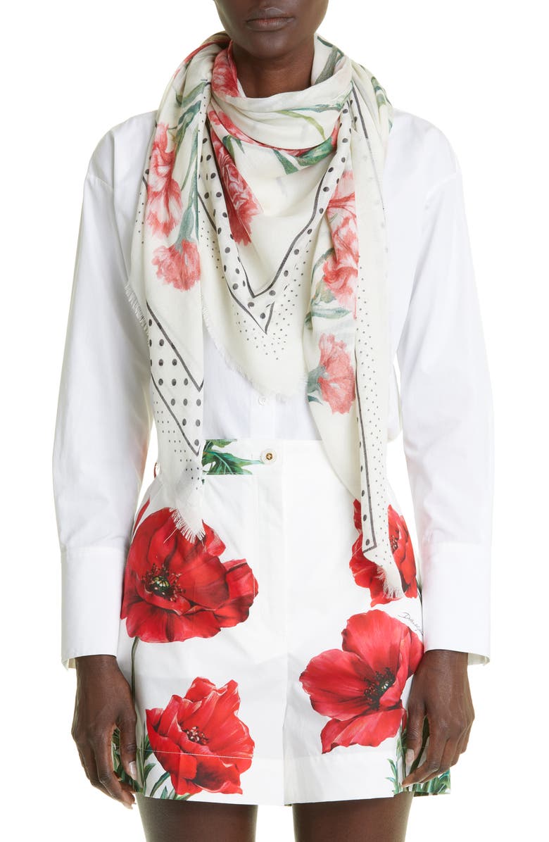 Dolce&Gabbana Floral Print Cashmere & Silk Scarf, Alternate, color,