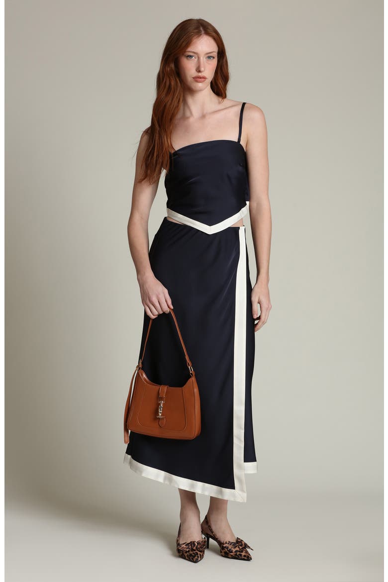 Asymmetric Faux Wrap Midi Skirt, Alternate, color, NAVY