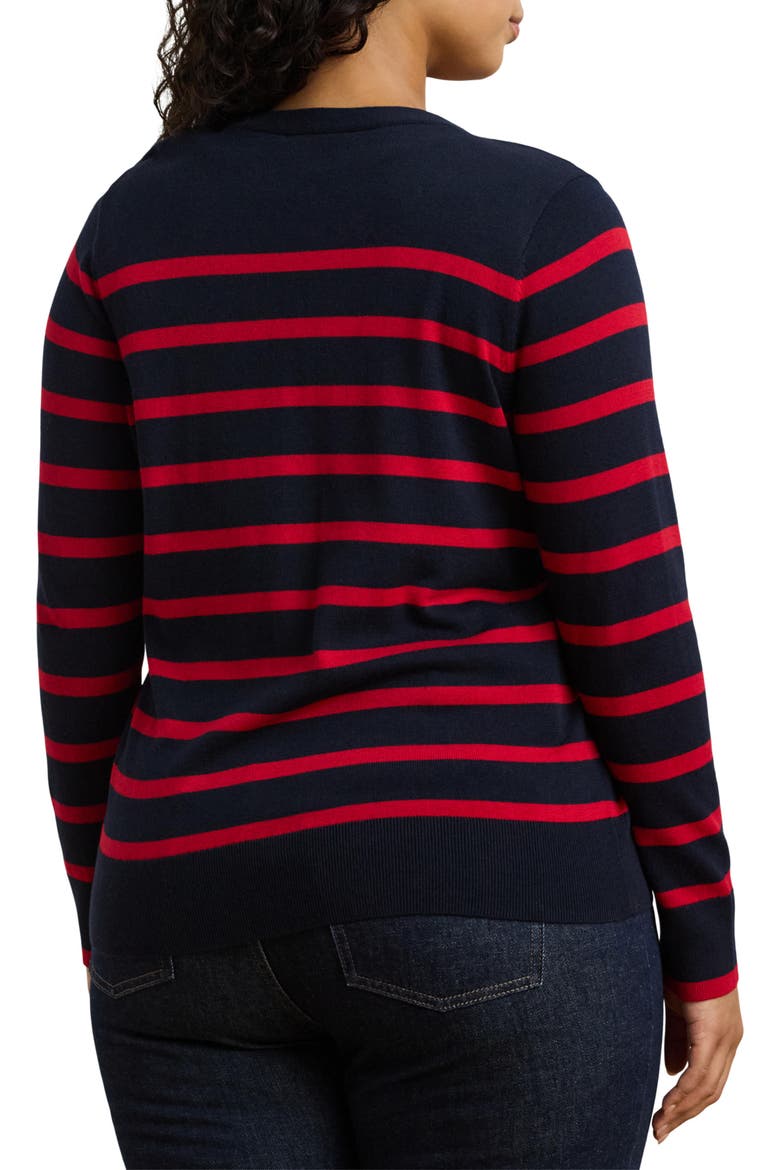 Stripe Cotton & Modal Cardigan, Alternate, color, LAUREN NAVY/ FESTIVE RED