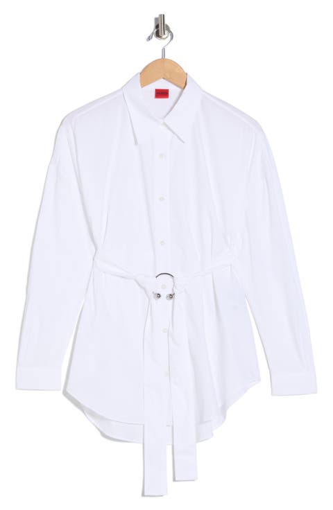 Eprilia Belted Cotton Button-Up Shirt