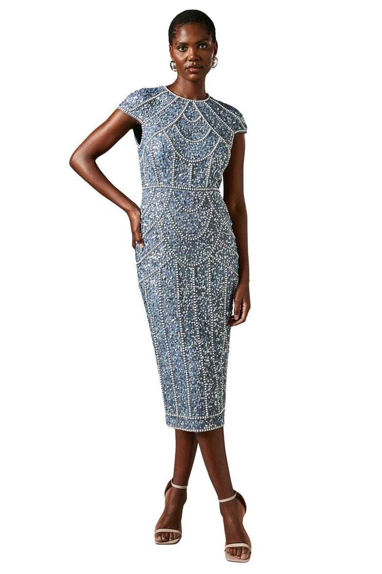 Embellished Pencil Dress, Main, color, Dusty Blue