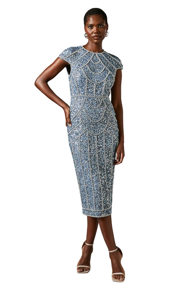 Coast Embellished Pencil Dress, Main, color, Dusty Blue