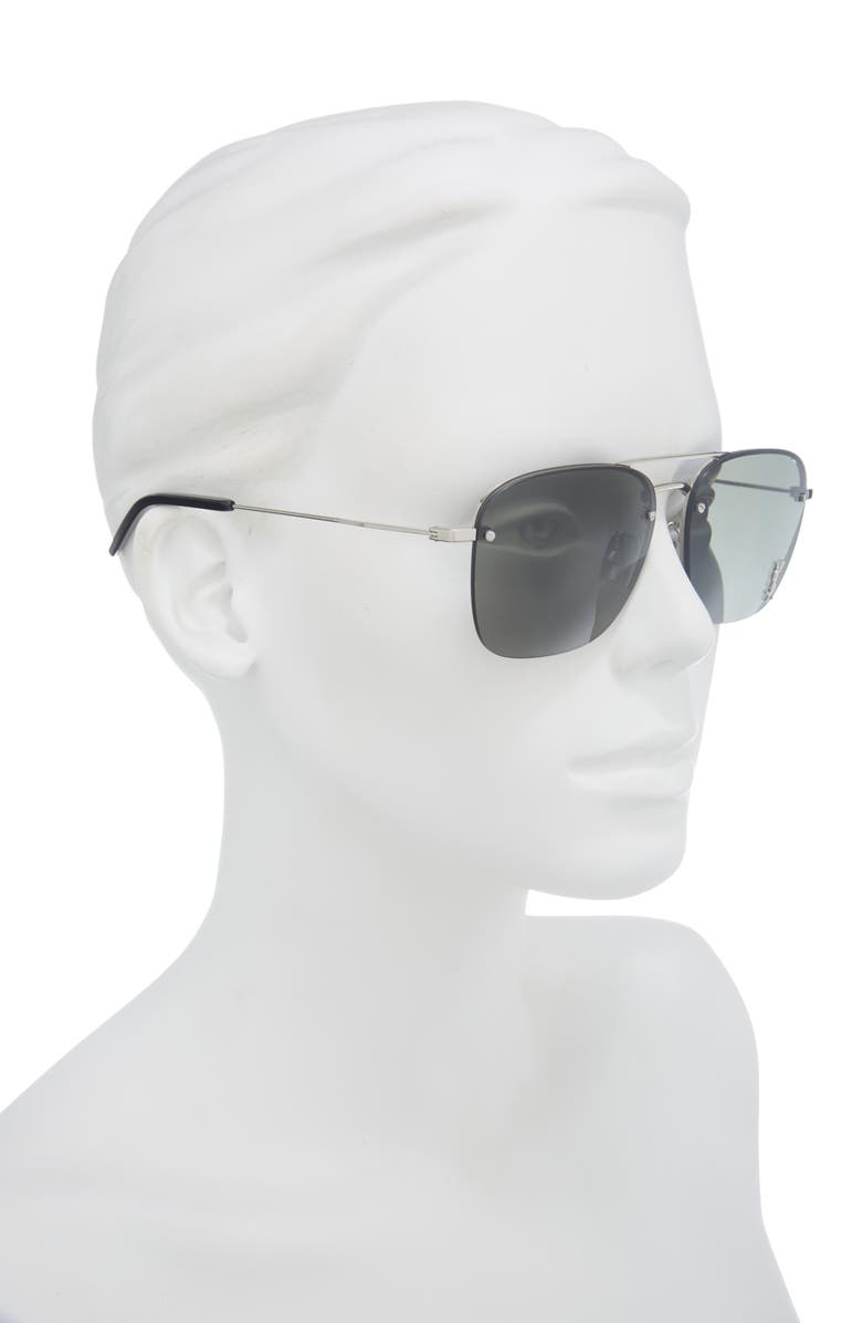 Saint Laurent Aviator Sunglasses, Alternate, color, Silver Silver Grey