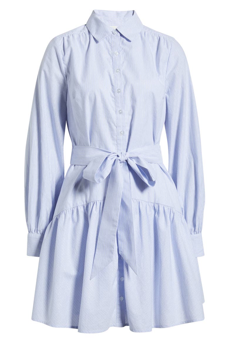 Stripe Long Sleeve Tiered Mini Shirtdress, Alternate, color, BLUE- WHITE SILVER STRIPE