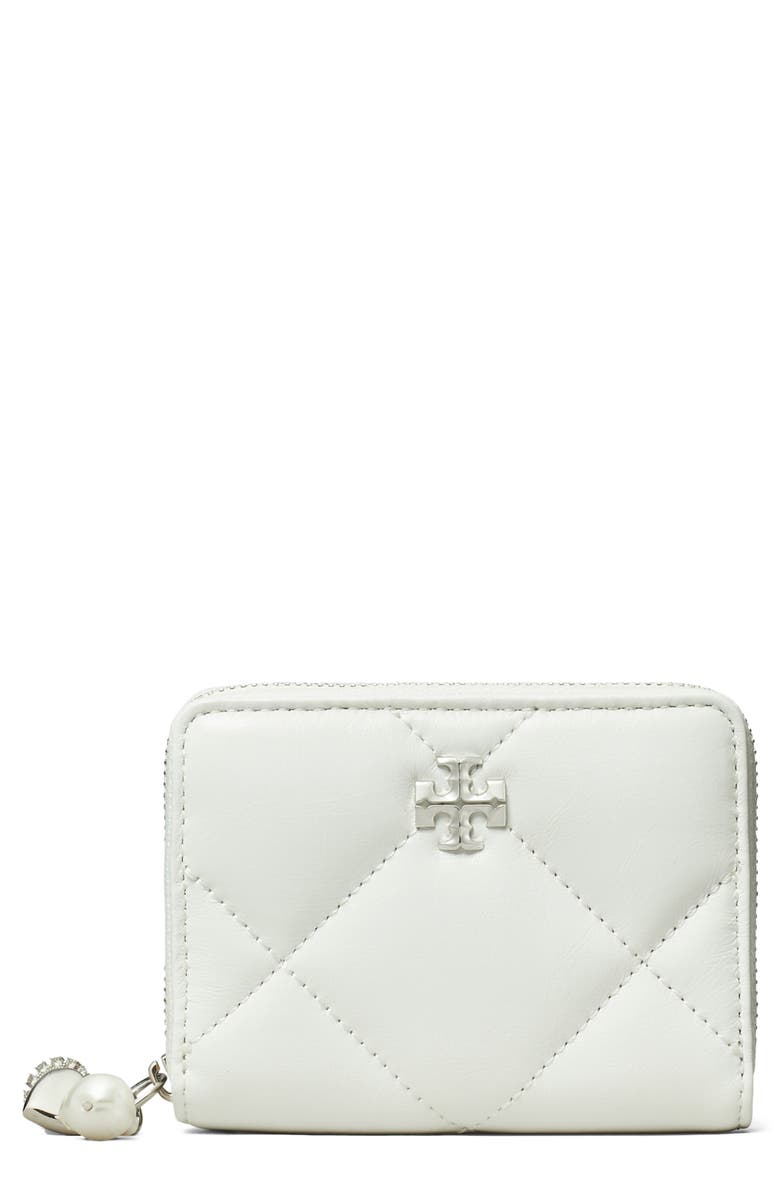 Tory Burch Kira Diamond Quilted Leather Zip Wallet, Main, color, Cirrus Cloud
