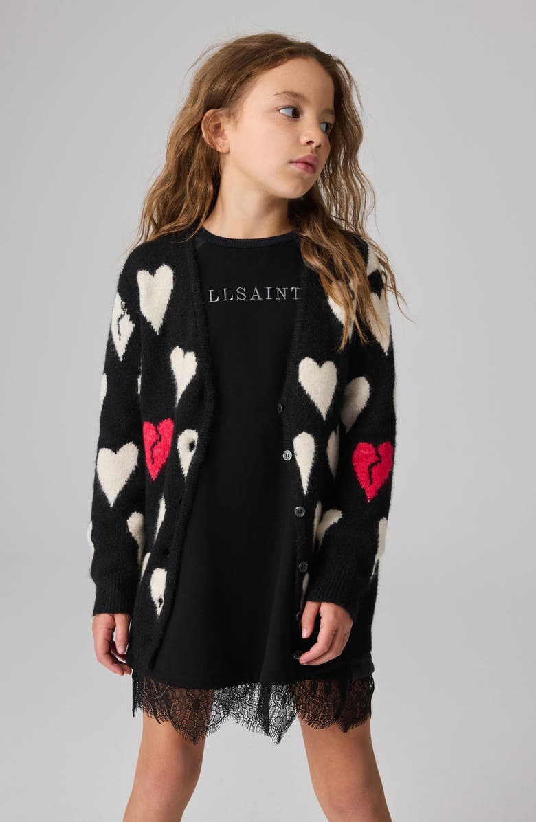 smALLSAINTS by ALLSAINTS Kids' Heartbreak Jacquard Cardigan, Alternate, color, 
