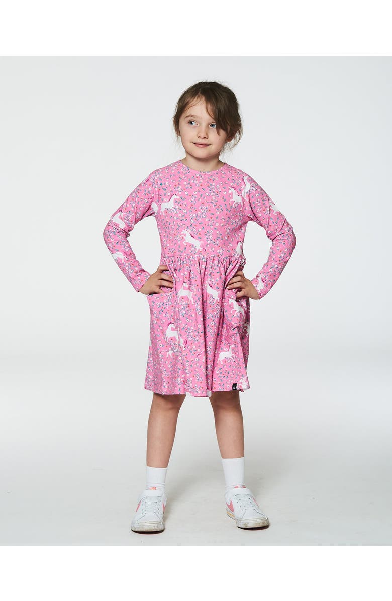 Deux par Deux Girl's Printed Unicorn Dress With Pockets Pink, Alternate, color, 