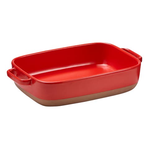 Red Ceramic Rectangular Baker Dishwasher Safe for Christmas
