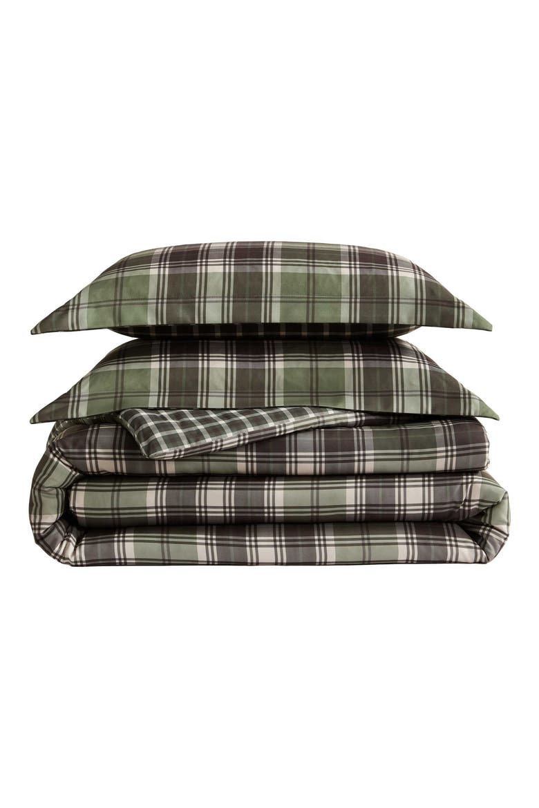 Lakeshore Plaid Reversible Comforter Set, Main, color, OLIVE GREEN/ BEIGE/ BROWN
