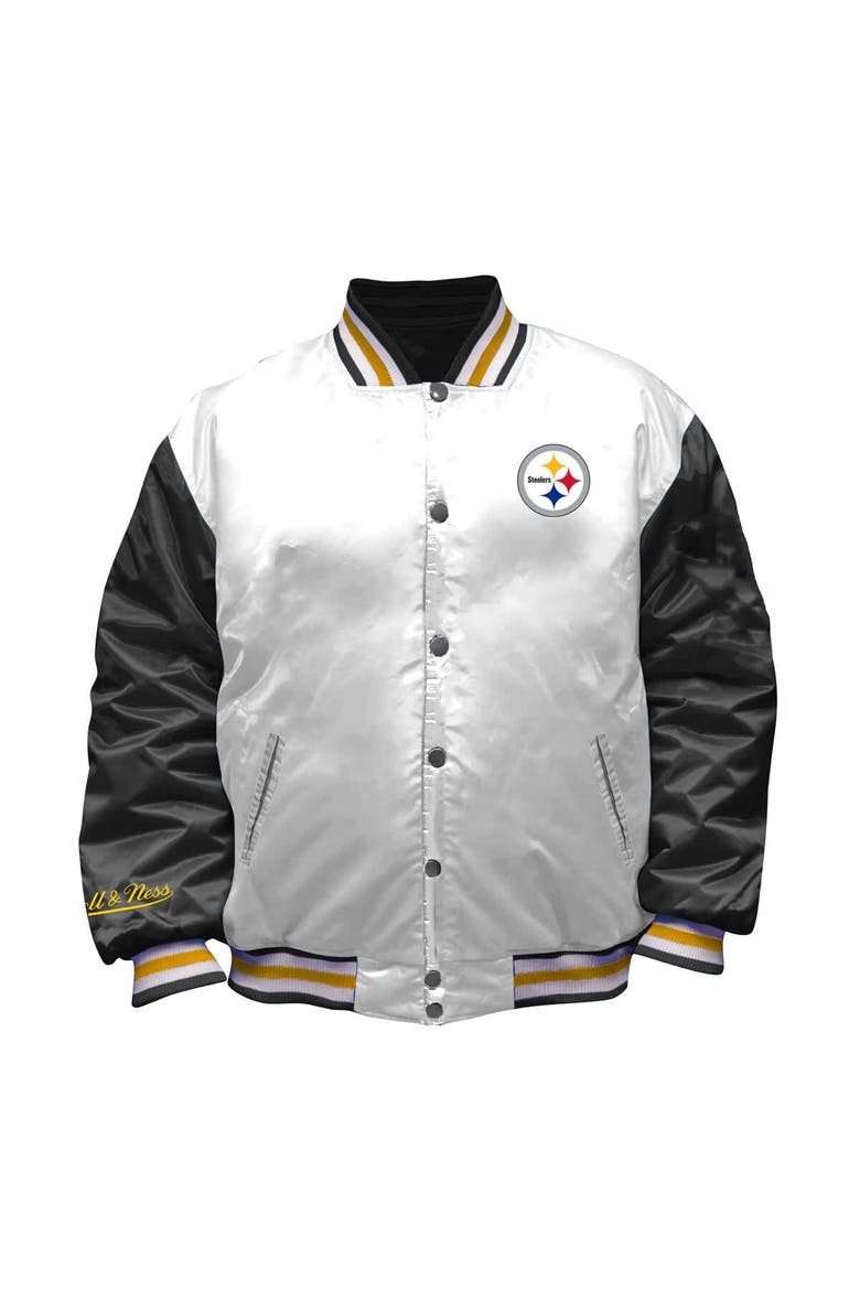 Women's Mitchell & Ness White Pittsburgh Steelers Plus Size Full-Snap Satin Jacket, Alternate, color, White