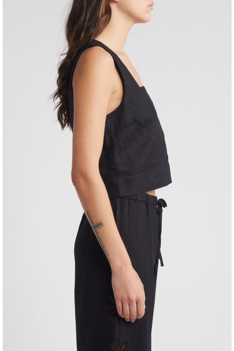 Akira Linen Crop Tank Top, Alternate, color, BLACK