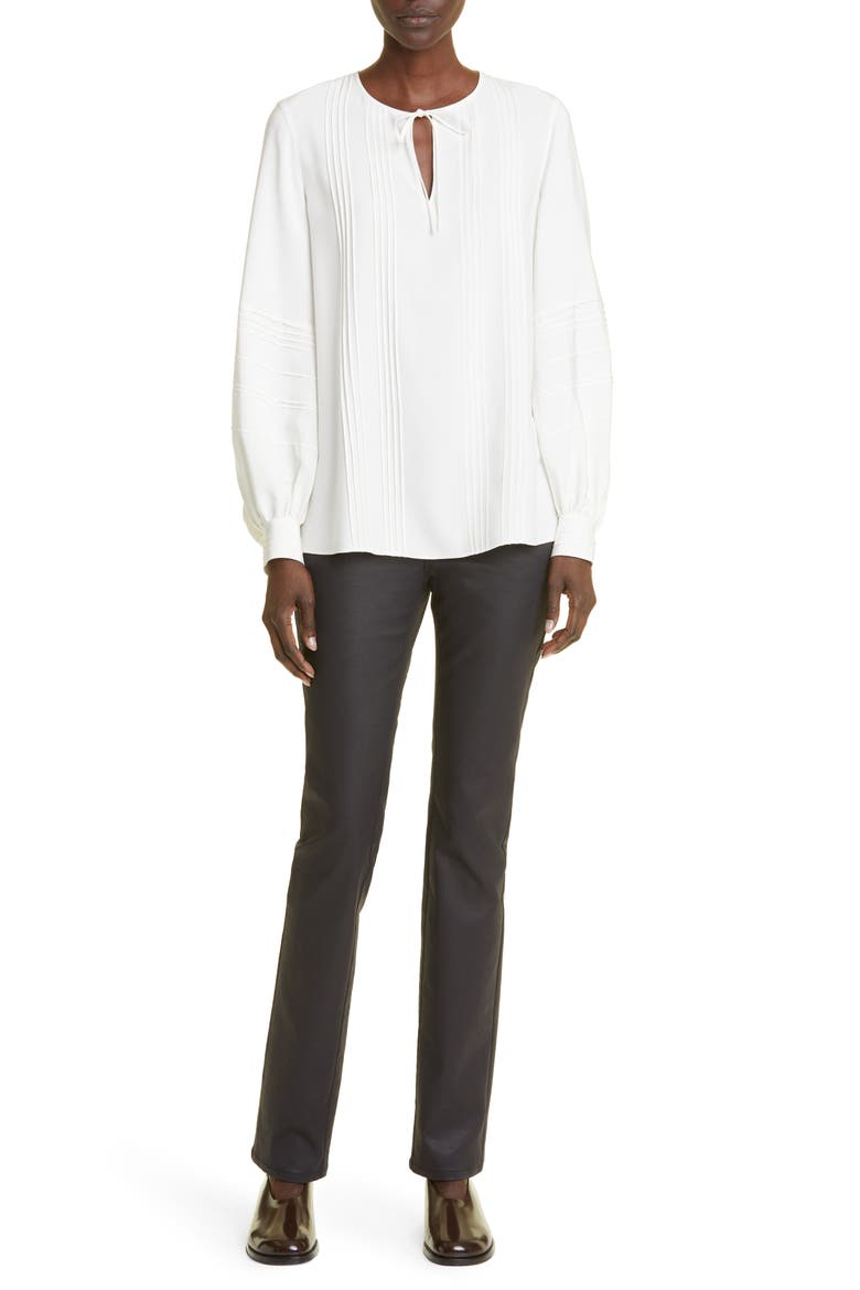 Pintuck Tie Neck Silk Blouse, Alternate, color, CLOUD