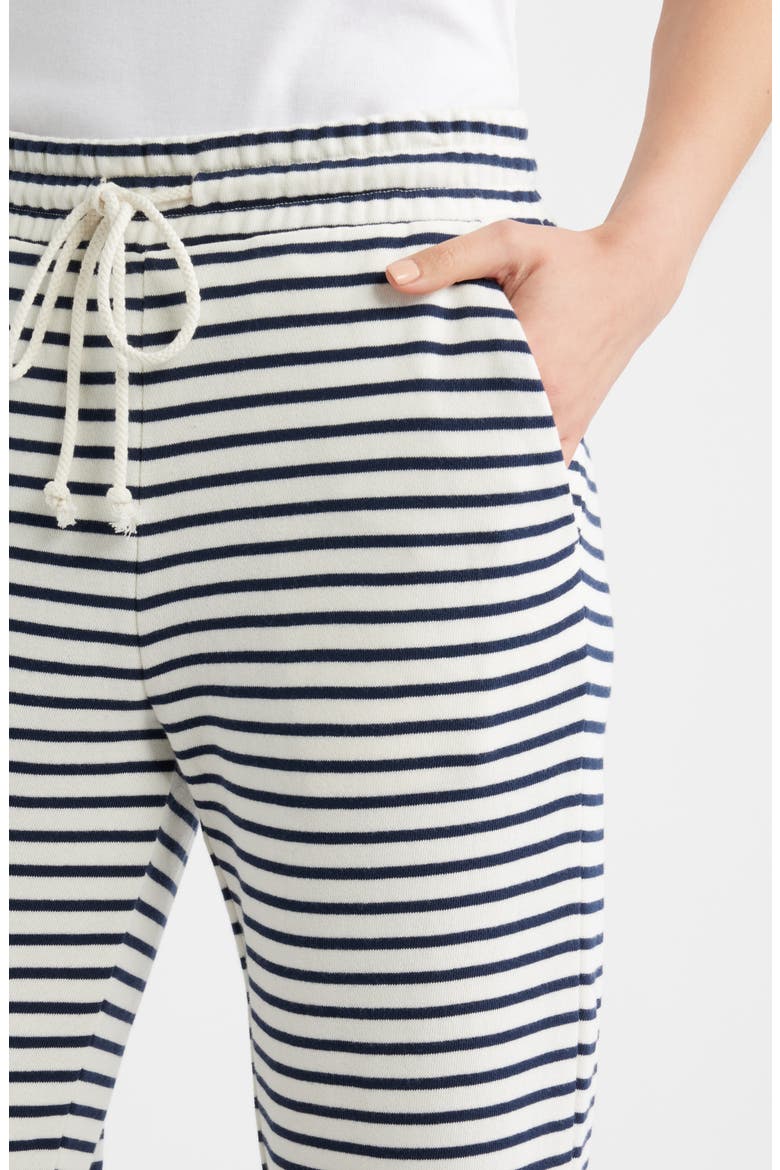 Cotton Blend French Terry Drawstring Pants, Alternate, color, IVORY- NAVY STRIPE