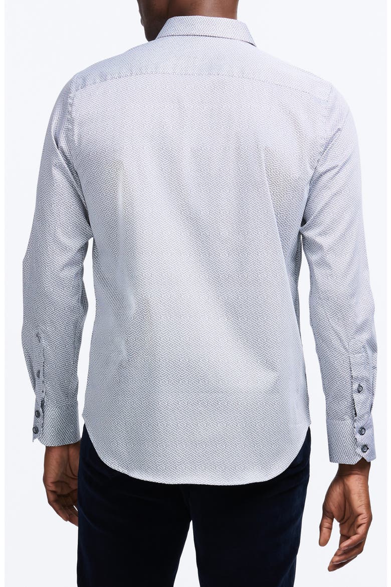 Cheslyn Geometric Print Stretch Cotton Button-Up Shirt, Alternate, color, GREY MULTI