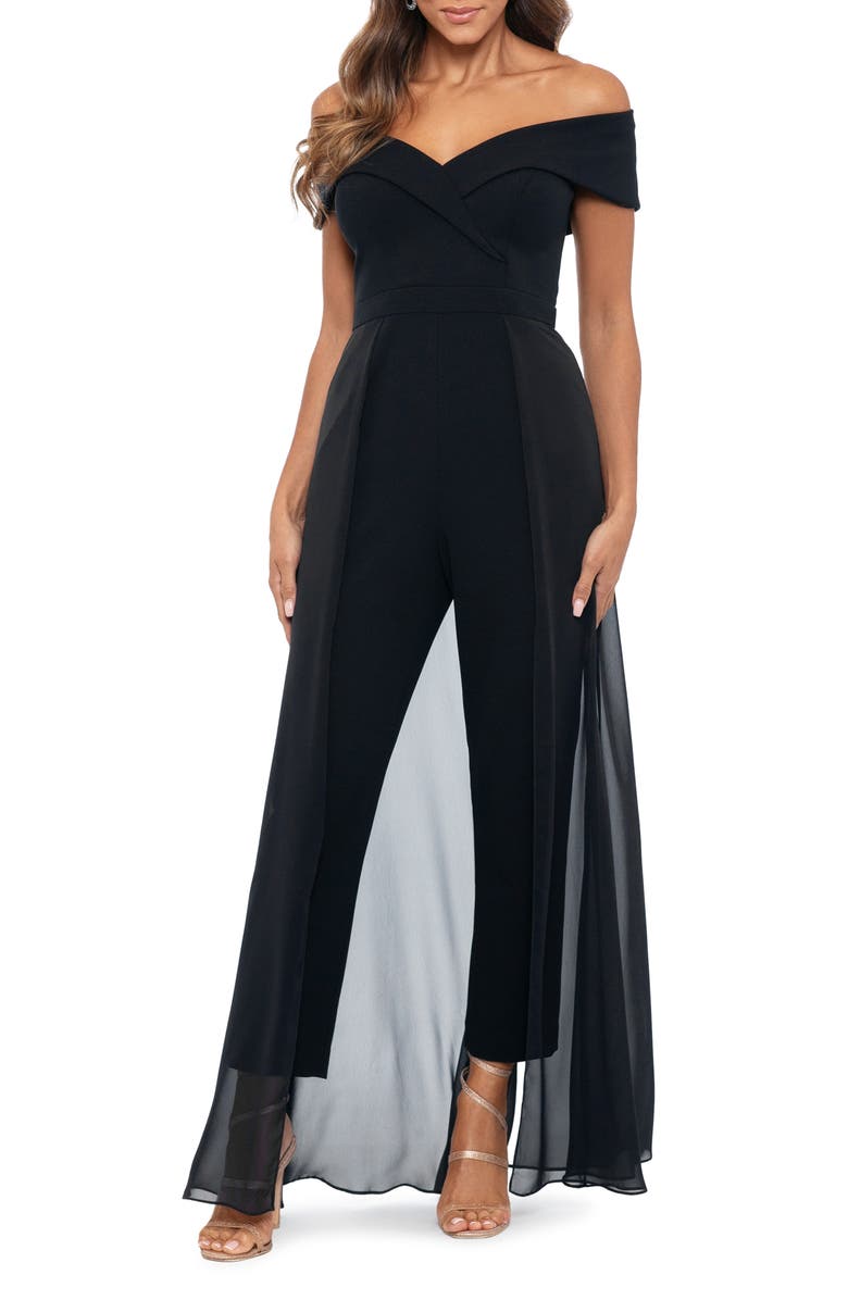 Xscape Evenings Off the Shoulder Maxi Jumpsuit, Main, color,