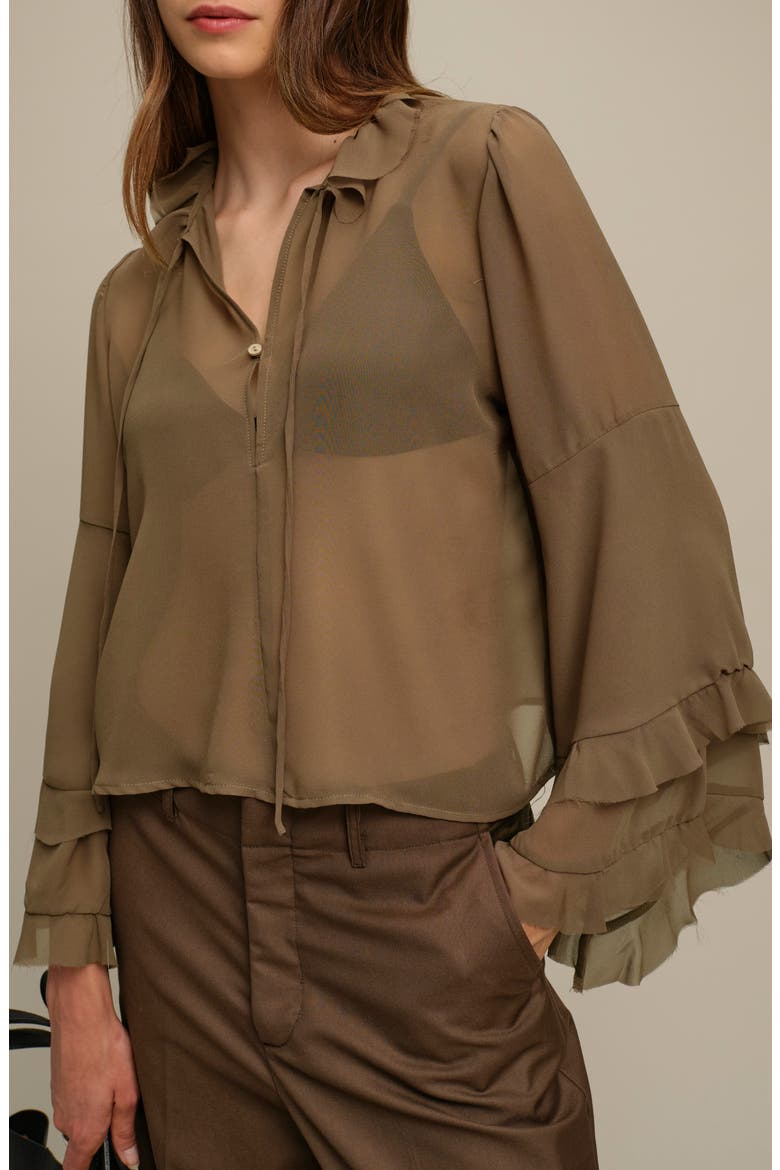 Bradley Sheer Ruffle Shirt, Main, color, DARK OLIVE