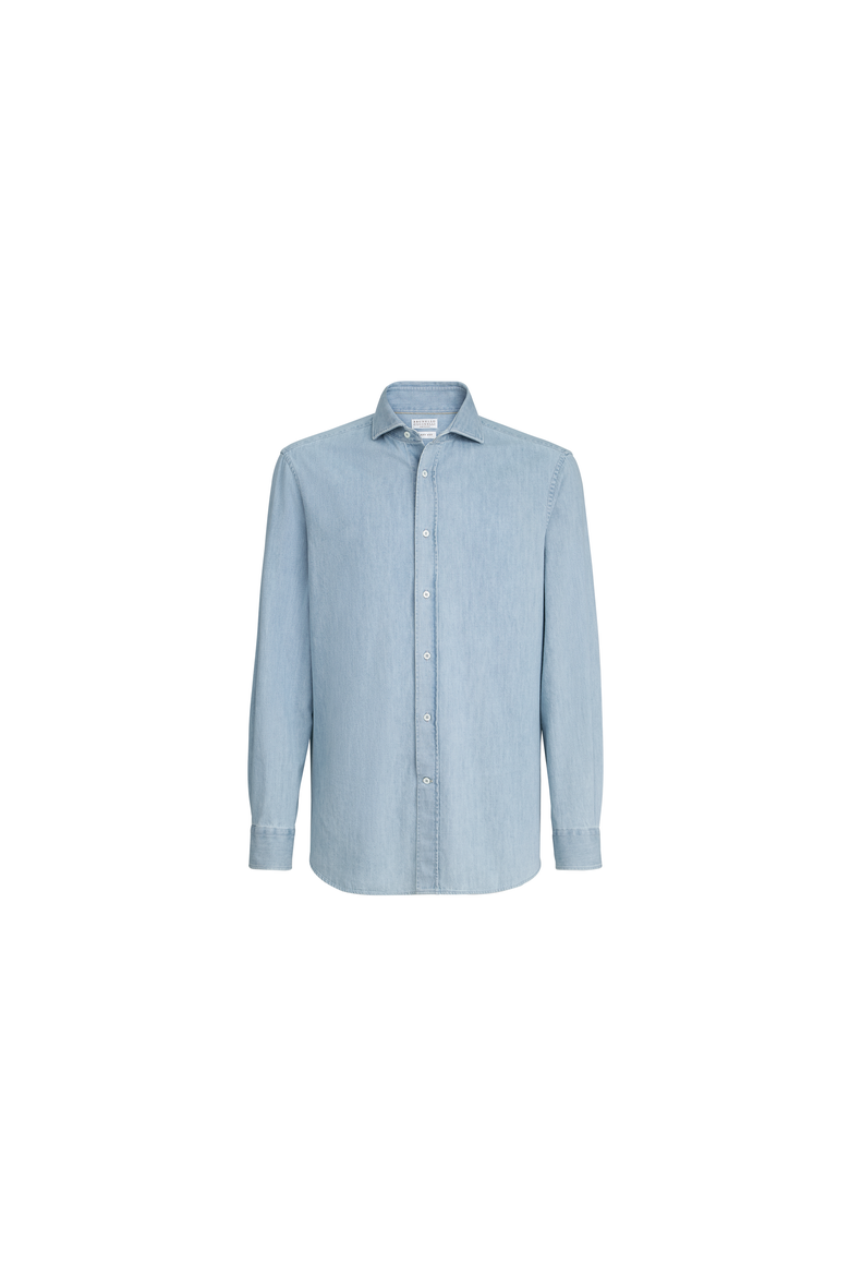 Lightweight denim shirt with spread collar, Alternate, color, Light Blue Denim