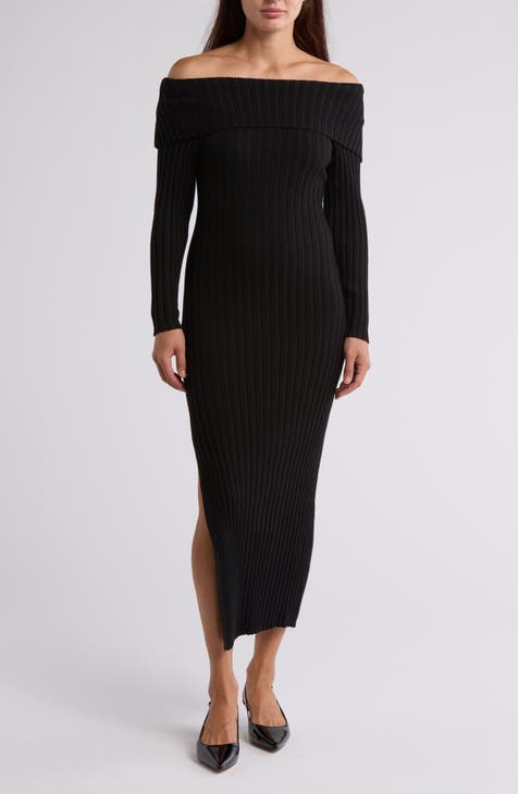 Portland Off the Shoulder Long Sleeve Ribbed Dress