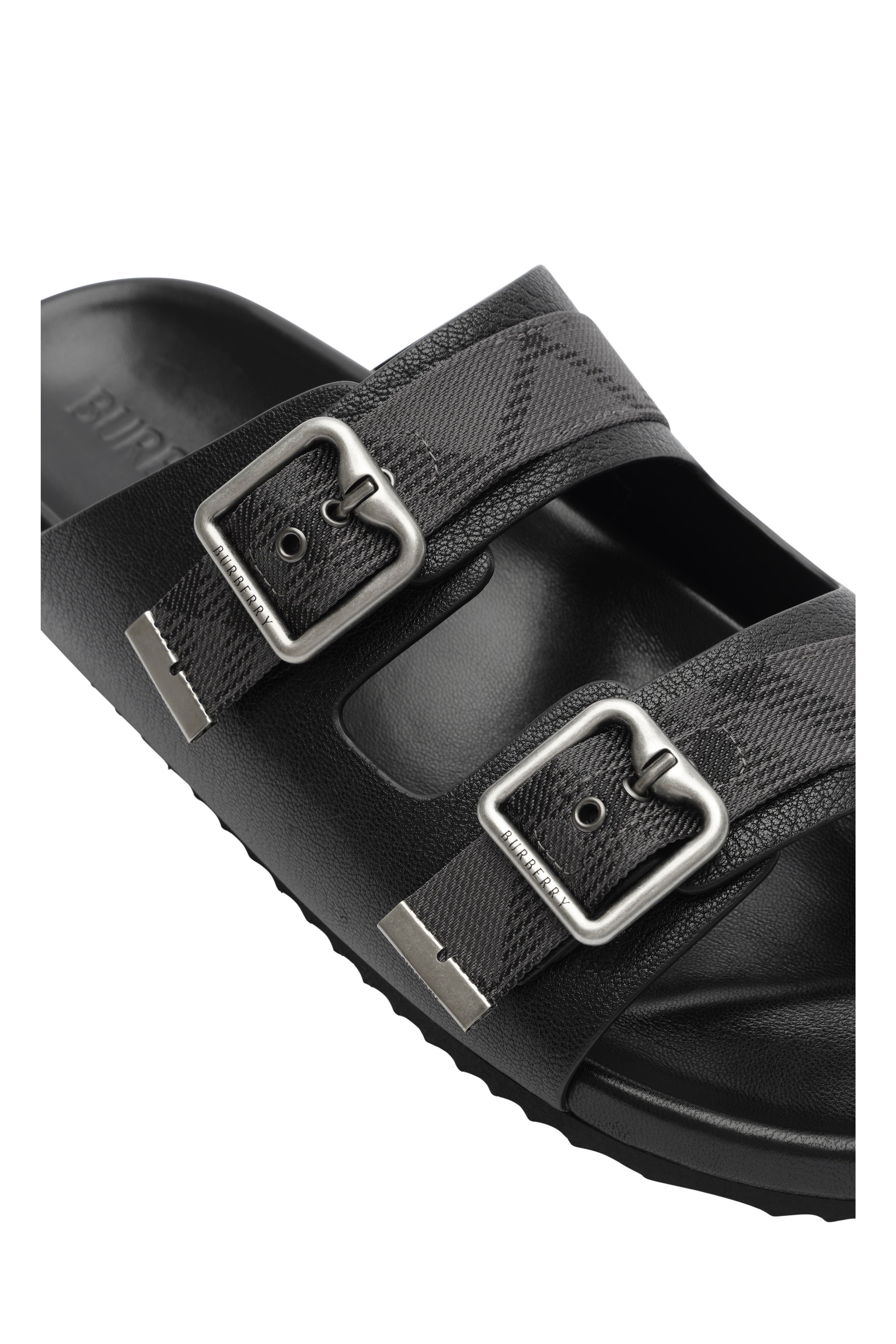 Burberry Leather Urchin Sandals, Alternate, color, Black