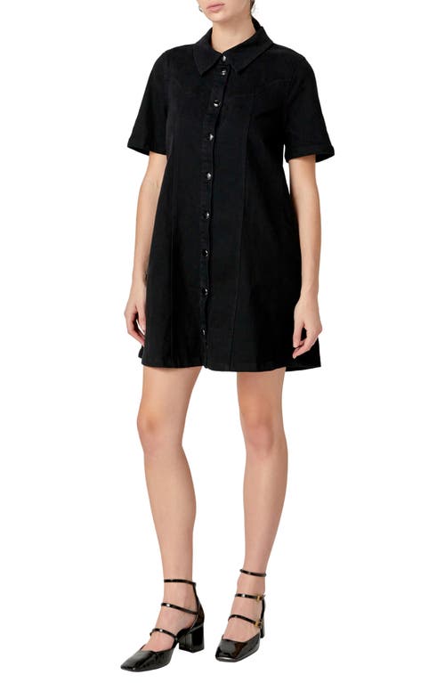 English Factory Washed Denim Mini Dress In Black In Black