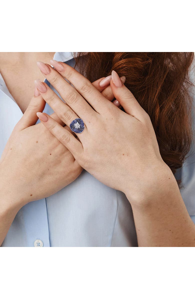 Julianna B. Lab-Created Sapphire Flower Ring 10k, Alternate, color, Lab-Created Sapphire