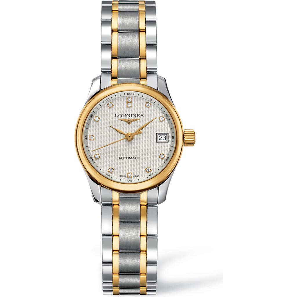 Longines Women's Swiss Automatic Master Diamond Accent 18k Gold And Stainless Steel Bracelet Watch 26mm L2128