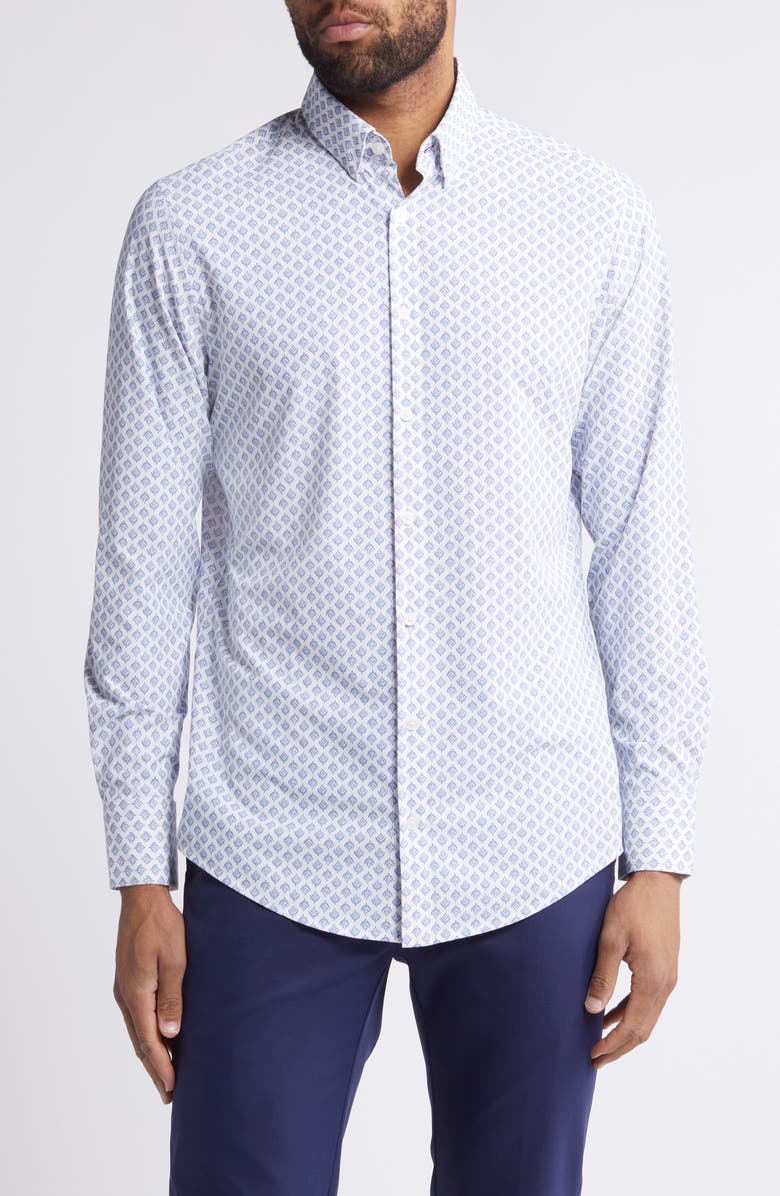 Mizzen+Main Monaco Trim Fit Botanic Print Performance Button-Up Shirt, Main, color, 