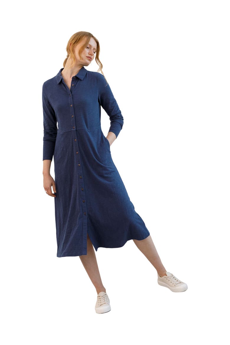 Slub Jersey Shirt Midi Dress, Main, color, DARK NAVY