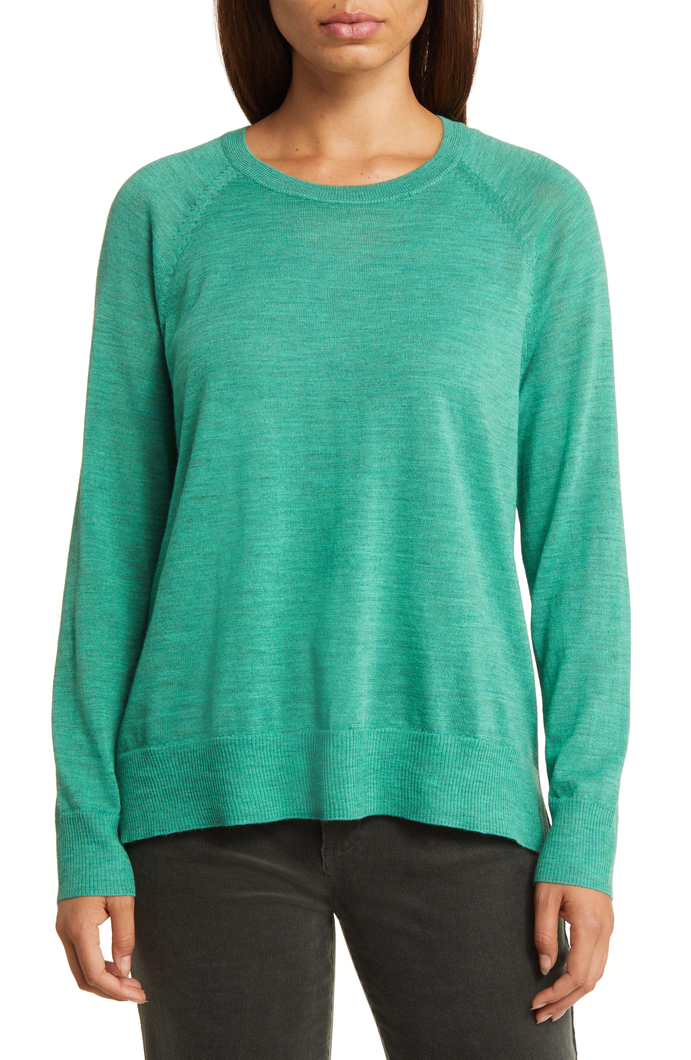 Eileen Fisher Raglan Sleeve Merino Wool Pullover in Sea Glass 