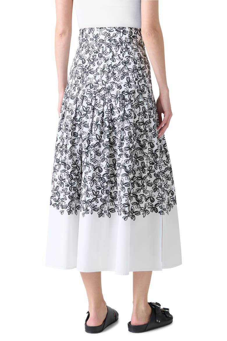 Daisy Print Belted Cotton Midi Skirt, Alternate, color, CREAM-BLACK