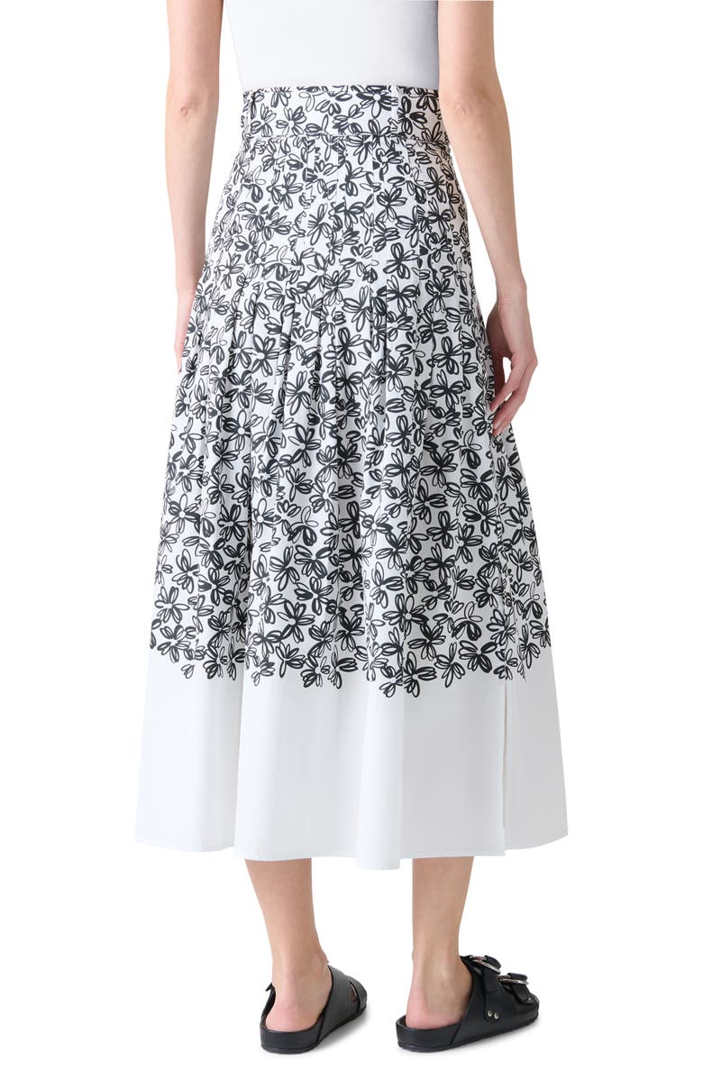 Akris punto Daisy Print Belted Cotton Midi Skirt, Alternate, color, Cream-Black
