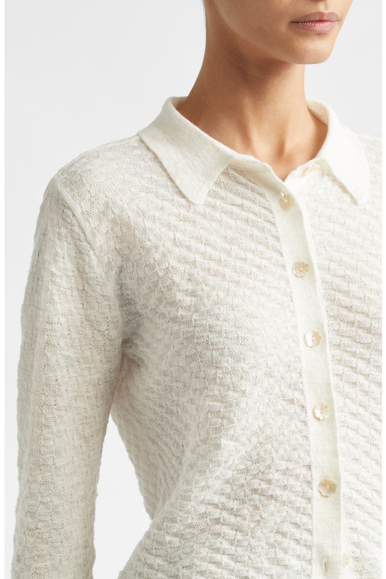 Turner Crop Linen Blend Check Jacquard Shirt, Alternate, color, IVORY GINGHAM JACQUARD