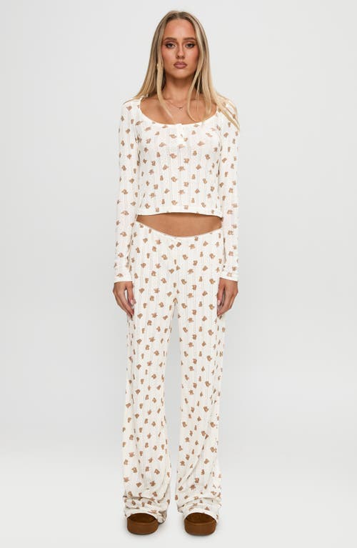 Princess Polly Sleepytea Teddy Bear Print Pointelle Crop Top