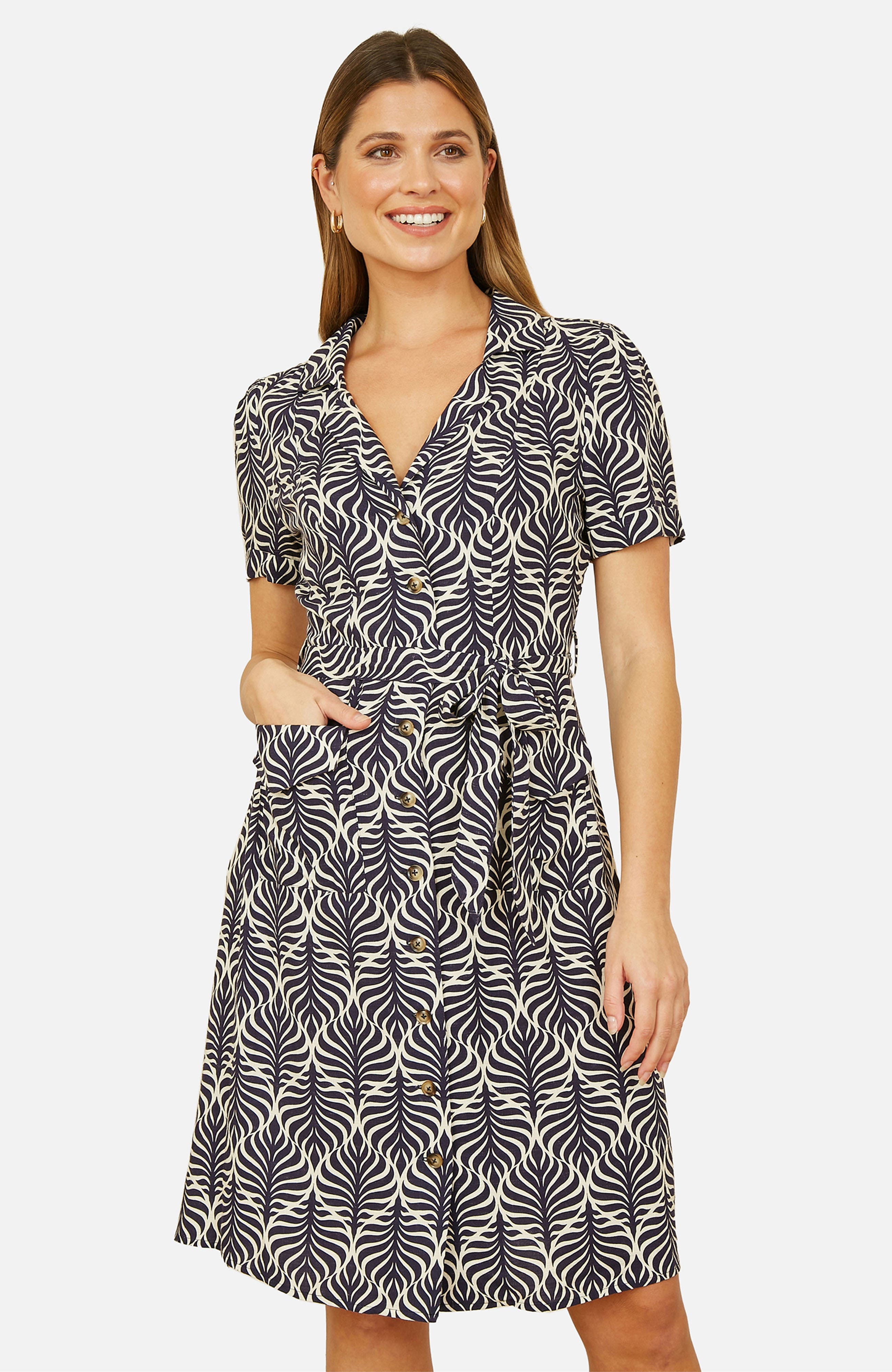 Yumi Leaf Print Retro Shirt Dress (Women) | Nordstrom