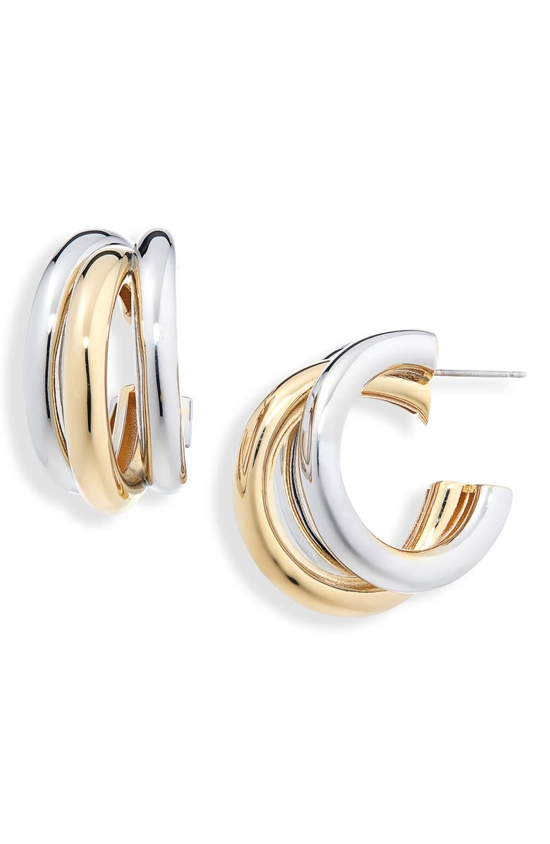 Rabanne Triple Loop Two-Tone Hoop Earrings, Main, color, M042 Silver / Gold