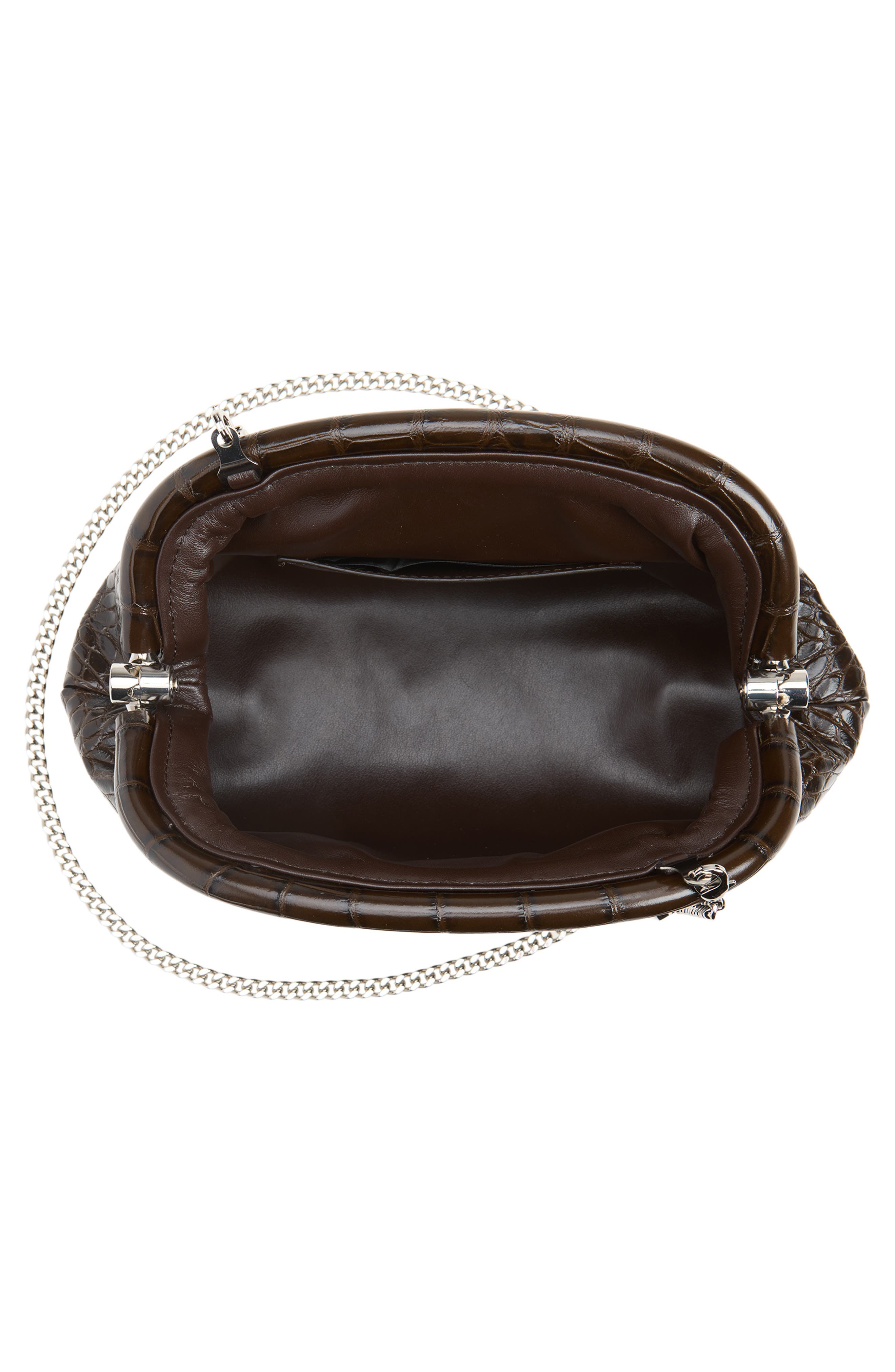 Falabella Croc Embossed Faux Leather Soft Clutch, Alternate, color, COFFEE