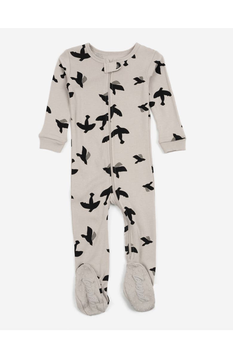 Leveret Footed Cotton Matching Family Pajamas, Nature & Water Prints, Main, color, Bird Gray