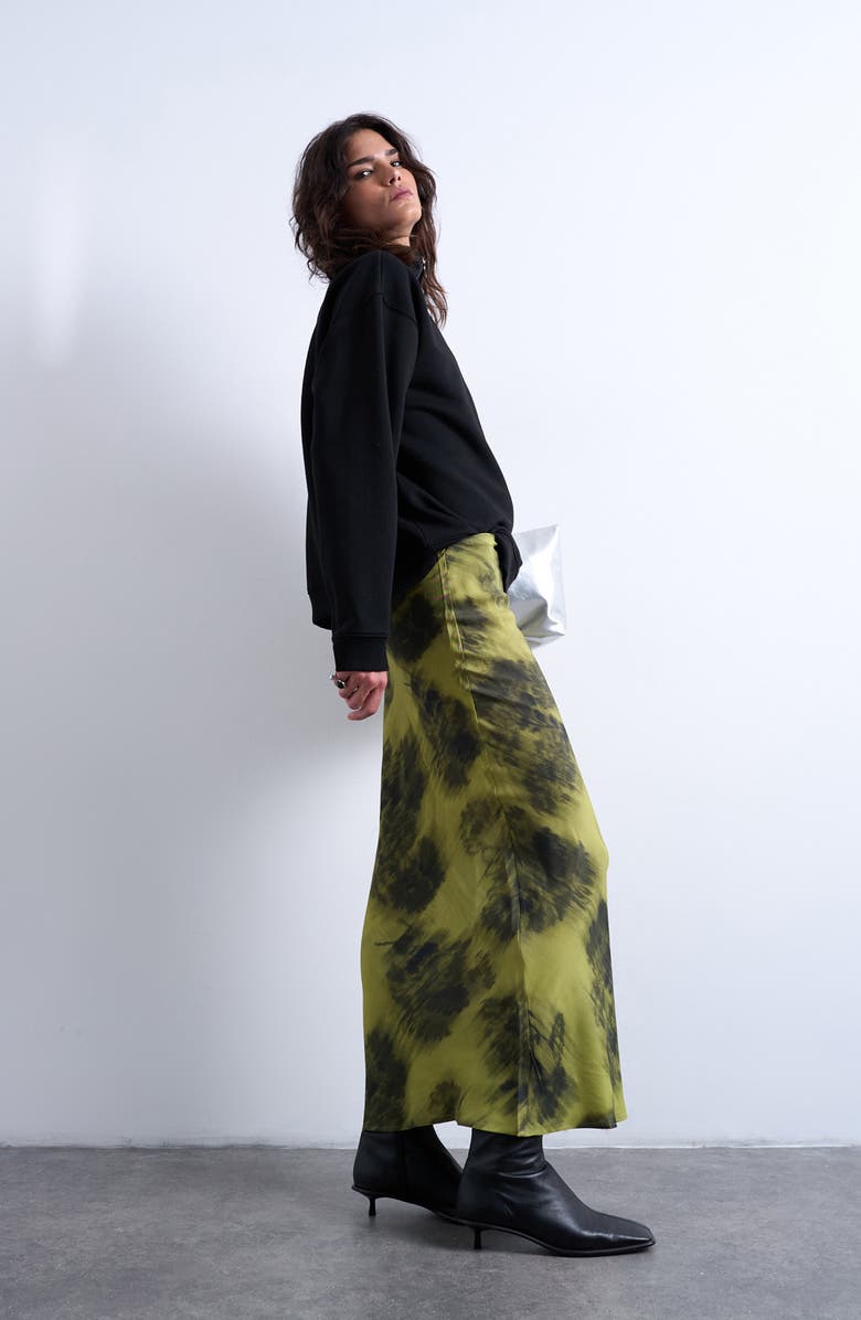 Topshop Bias Cut Satin Maxi Skirt, Alternate, color, Light Green