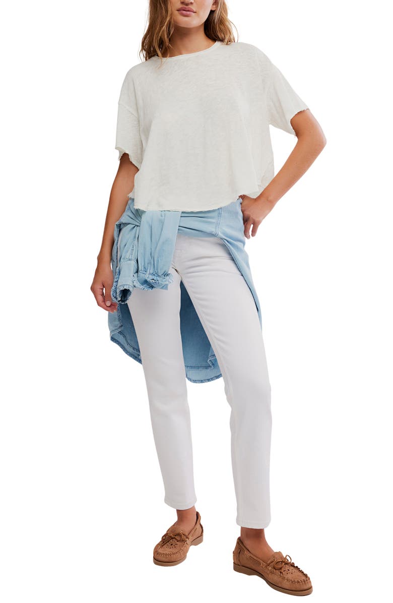 Free People Elsie Linen & Cotton Slub Jersey Swing T-Shirt, Alternate, color, Whisper White